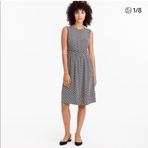 J.Crew Cap-Sleeve Silk Dress Geo Print Black Size 16T Knee-Length Elegant